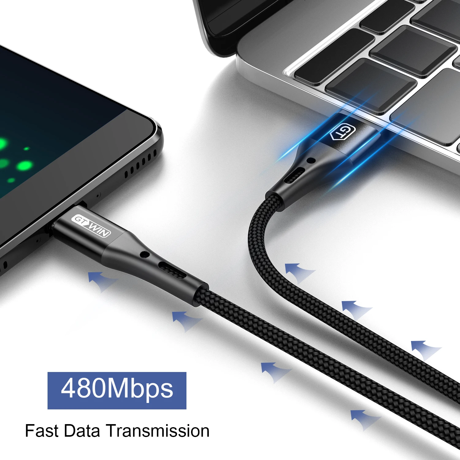 Кабель GTWIN USB-Micro-USB для быстрой зарядки максимальный ток 3А длина 0.5м/1м/2м/3м цвет