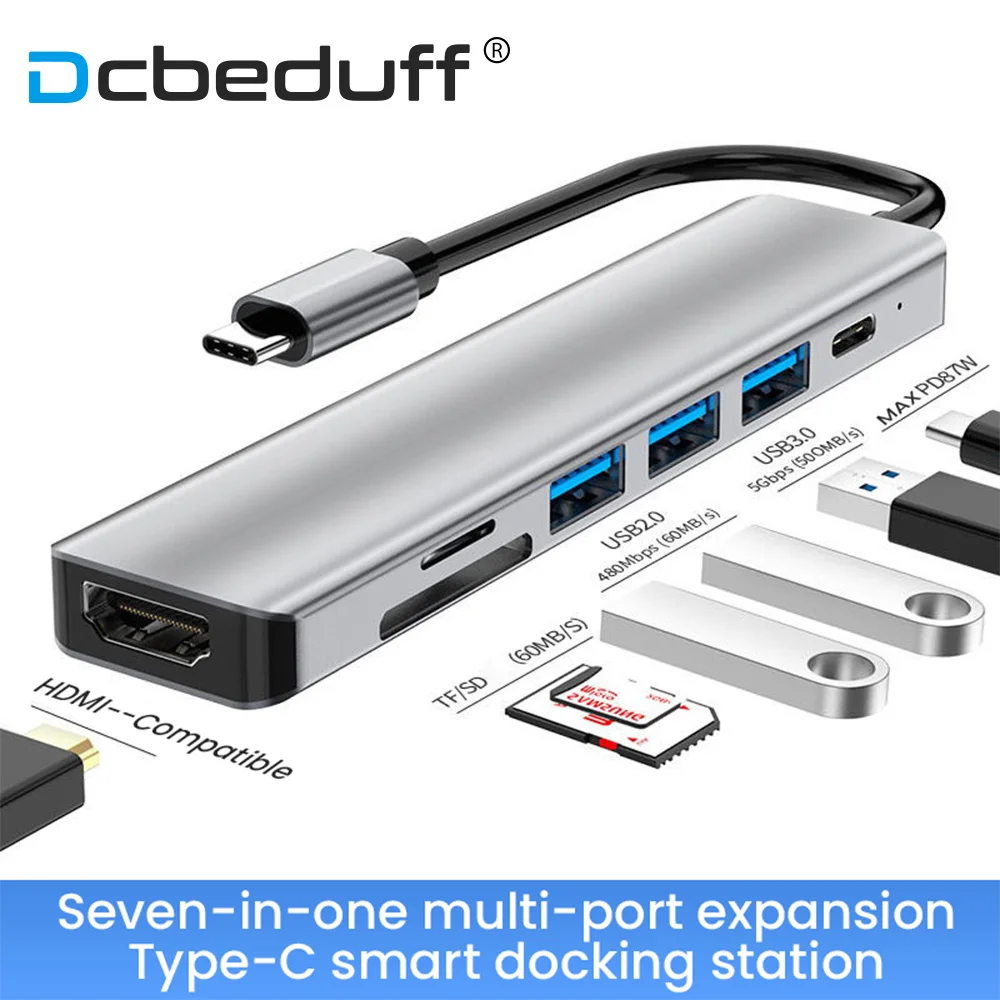 

USB HUB Docking Station Type C Adapter USB 3.0 4K HDMI-compatible 7 in 1 Converter SD TF For MacBook Pro Dock Station Splitter