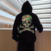 features camouflage skull rhinestone youth mens pullover hoodie super exaggerated personality hoody trend elasticity coat