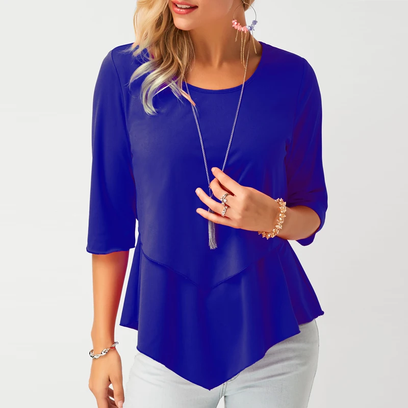 Женская весенне летняя блузка с круглым вырезом 2020 элегантная шифоновая