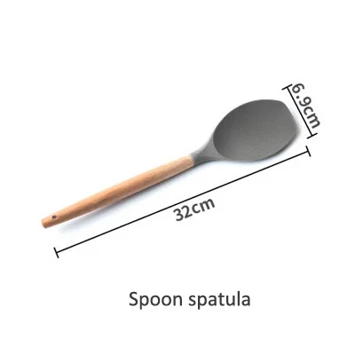 Spoon spatula Ермакова деревянная ручка кухонная посуда для выпечки антипригарная термостойкая силиконовая щелевая скребок-ложка ковш щетка венчик - Цвет: Spoon spatula