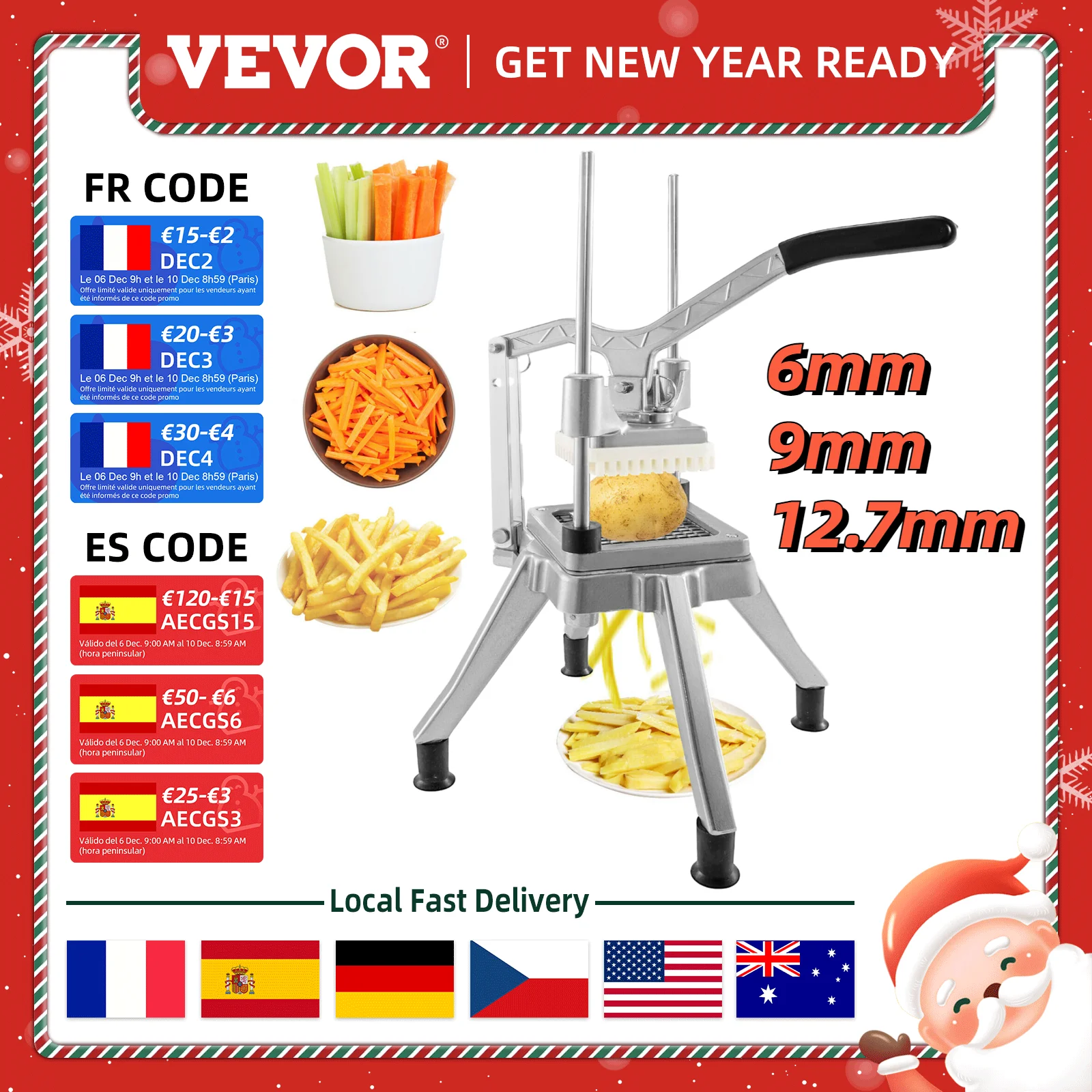 

VEVOR Коммерческая фоторезак для овощей, лезвие 6 мм, 9 мм, 12,7 мм, домашняя фоторезак для овощей, измельчитель, ручная режущая машина