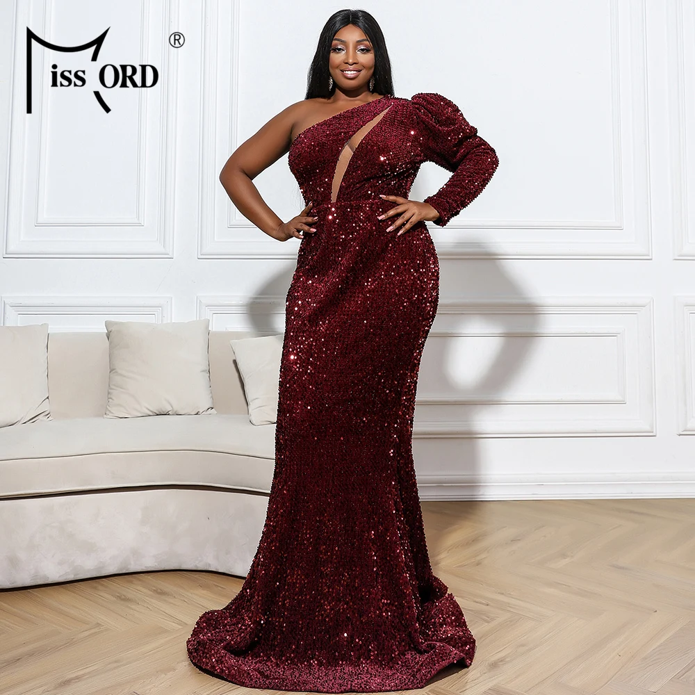 

Missord Plus Size Elegant Long Party Dresses Autumn Maxi Sequins Women 2021 Sexy One Shoulder Evening Prom Vestidos 2XL 3XL 4XL