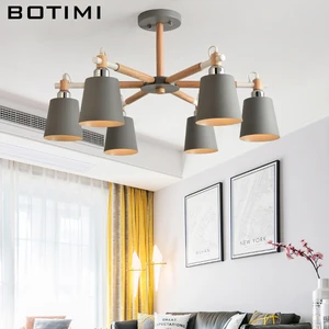 BOTIMI Modern LED Chandeliers For Living Room E27 Lustre Ceiling Mounted Bedroom Lamps With Metal Lampshade Wooden Dining Lights