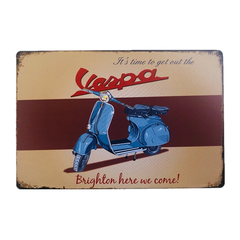 Винтажная Ретро металлическая жестяная вывеска Vespa индийский двигатель VW автобус муста Железный плакат ESSO гараж газ масло бар деревенский табличка человек пещера Паб Бар