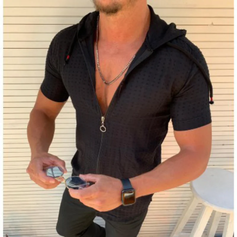 new Casual Shirt Men Autumn Men's Hooded long sleeves shirt Formal Dress Shirts Zipper Cardigan Hip hop Shirt men top