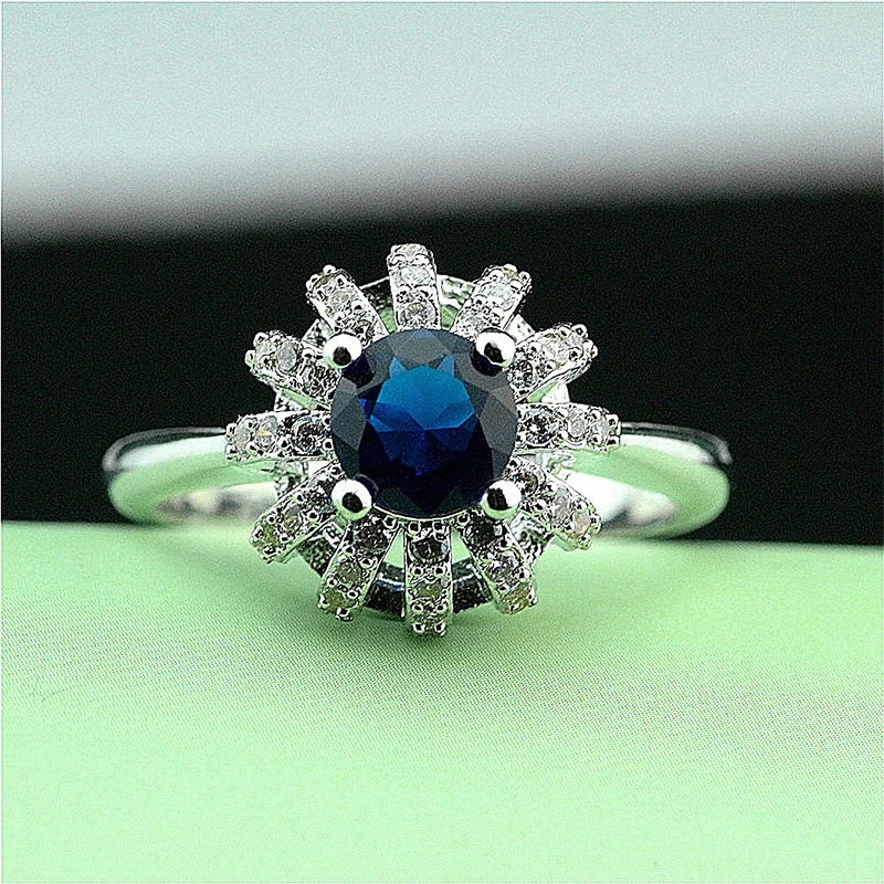 Luxury Cross Line Silver Color Zirconia Crown Ring For Women's Wedding Party AAA Zircon Blue Crystal Romantic Jewelry | Украшения и