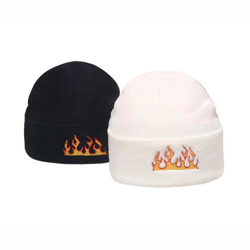 

New Autumn Winter Fashion Flame Knitted Cap Unisex Embroidery Fire Street Dance Hip Hop Knitted Soft Wear Warm Bonnet Beanie Hat