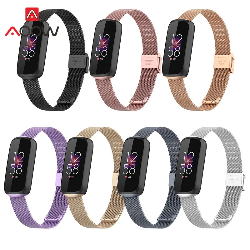 Milanese Loop for Fitbit Luxe Fitness Bracelet Slim Stainless Steel Strap Men Women Metal Replacement Belt Wrist Band Rose gold