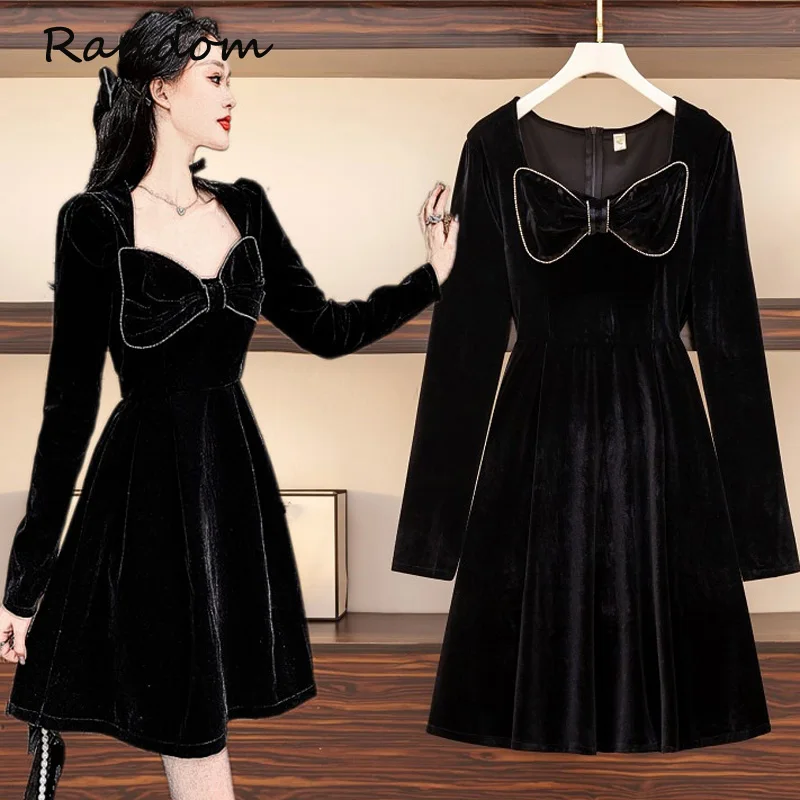 Женское винтажное платье-мини с длинным рукавом и квадратным вырезом | Женская