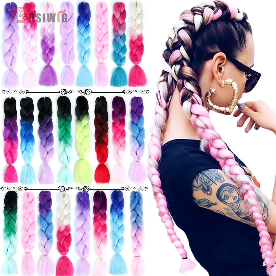 AOSIWIG 2" Ombre Jumbo синтетические плетеные волосы крючком 100 г/упак. афро оптом розовый синий фиолетовый синтетические волосы
