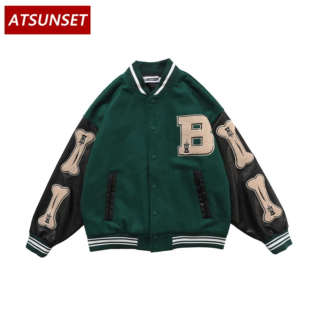 

ATSUNSET Harajuku Retro Varsity Jacket Casual Jacket Winter Coat Men Hip Hop Baseball Jacket Fashion Coat Streetwear Tops