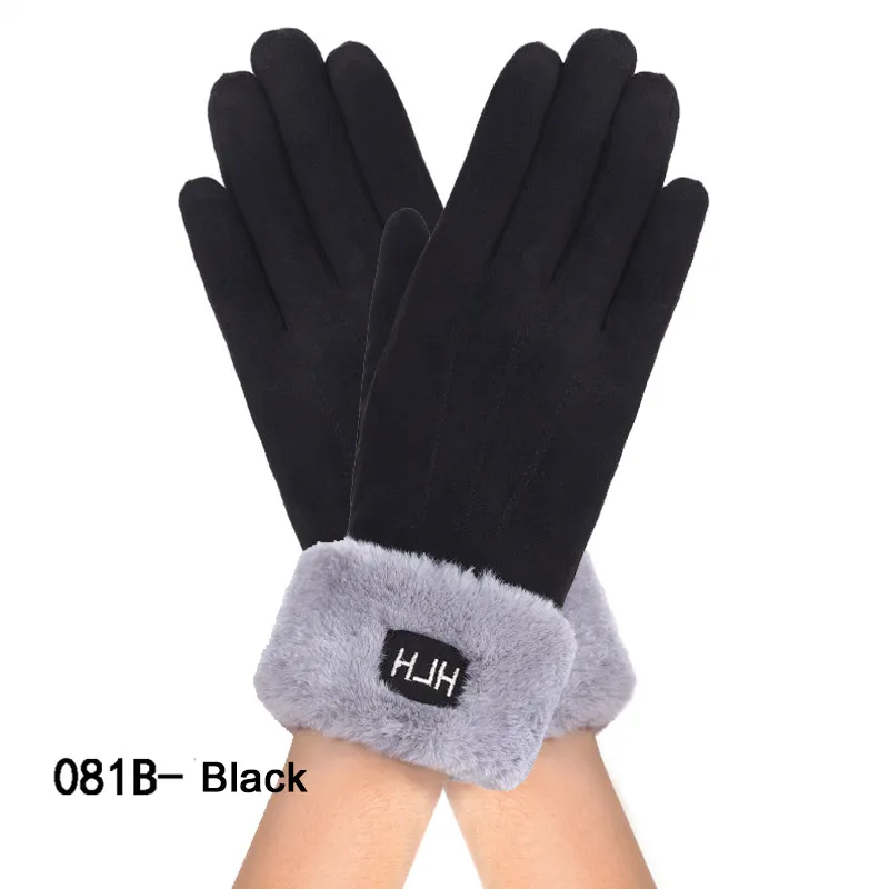 7 New Winter Female Lace Warm Cashmere Three Ribs Cute Mittens Double Thick Plush Wrist Women Touch Screen Driving Gloves - Цвет: 7