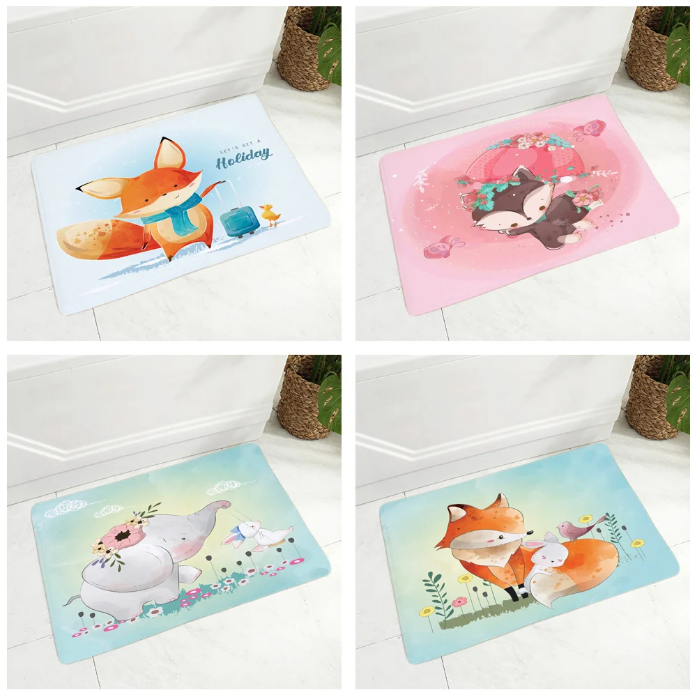 Симпатичный мультяшный олень лиса дверной коврик супер мягкий фланелевый ковер