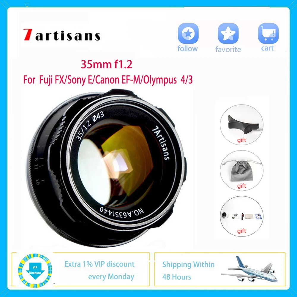 Объектив 7artisans 35 мм F1.2 профессиональный Micro SLR для Sony E Canon EOS M Fuji FX M43 Nikon Z Mount