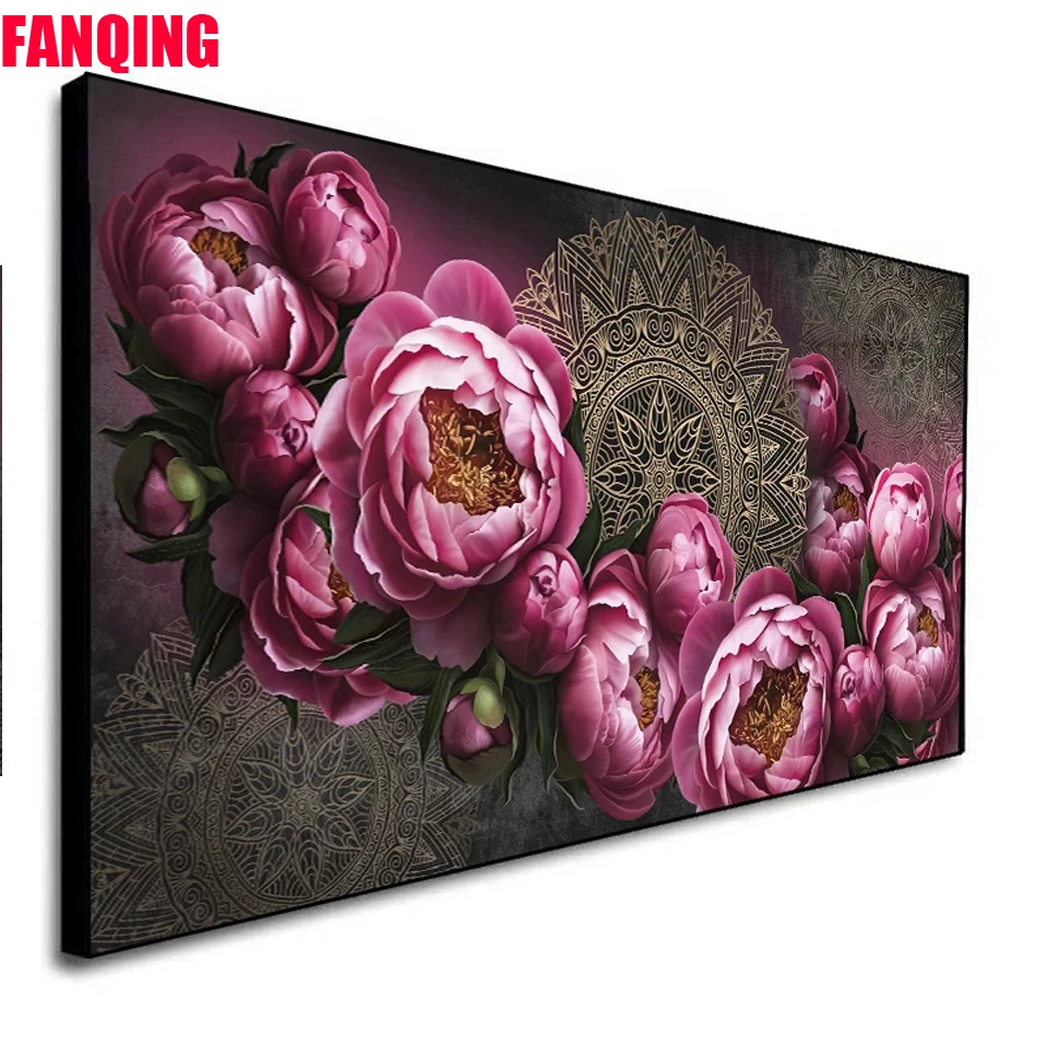 Винтажная алмазная живопись с узором Золотая Мандала и розовая роза 5D сделай сам