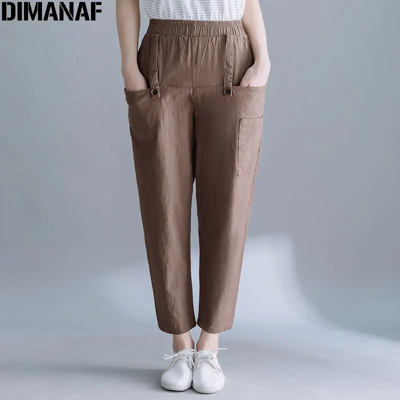 

Брюки DIMANAF женские в стиле оверсайз, однотонные Хлопковые Штаны-султанки с поясом, с эластичным поясом, свободные штаны, лето 2020
