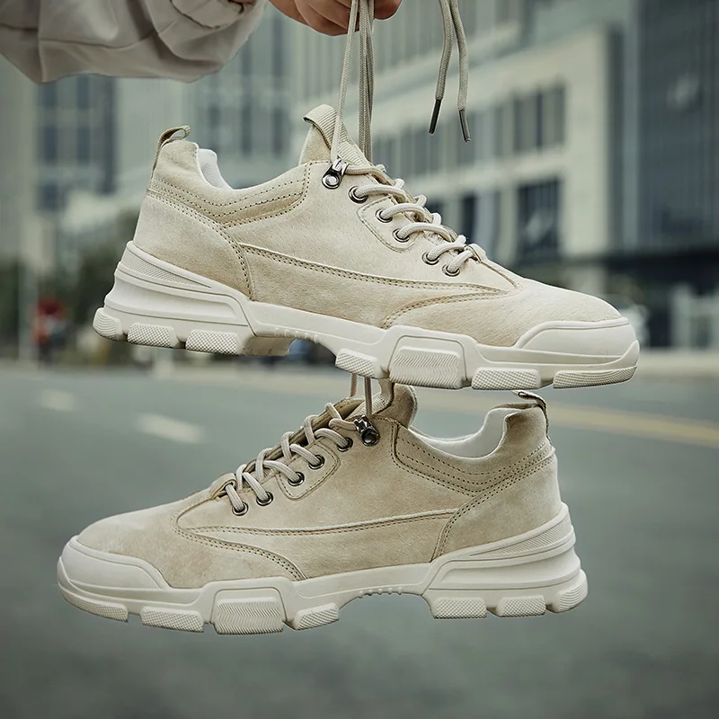 Кроссовки мужские прогулочные удобная повседневная обувь для школы бежевые