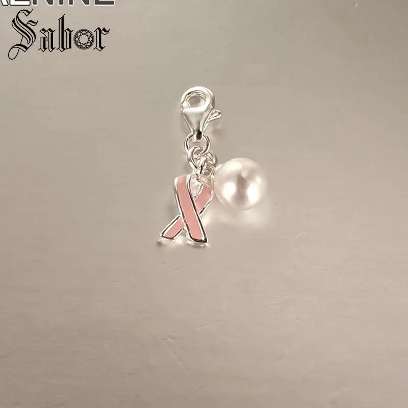 Посеребренные благотворительные розовые ленты с искусственным жемчугом Сделай