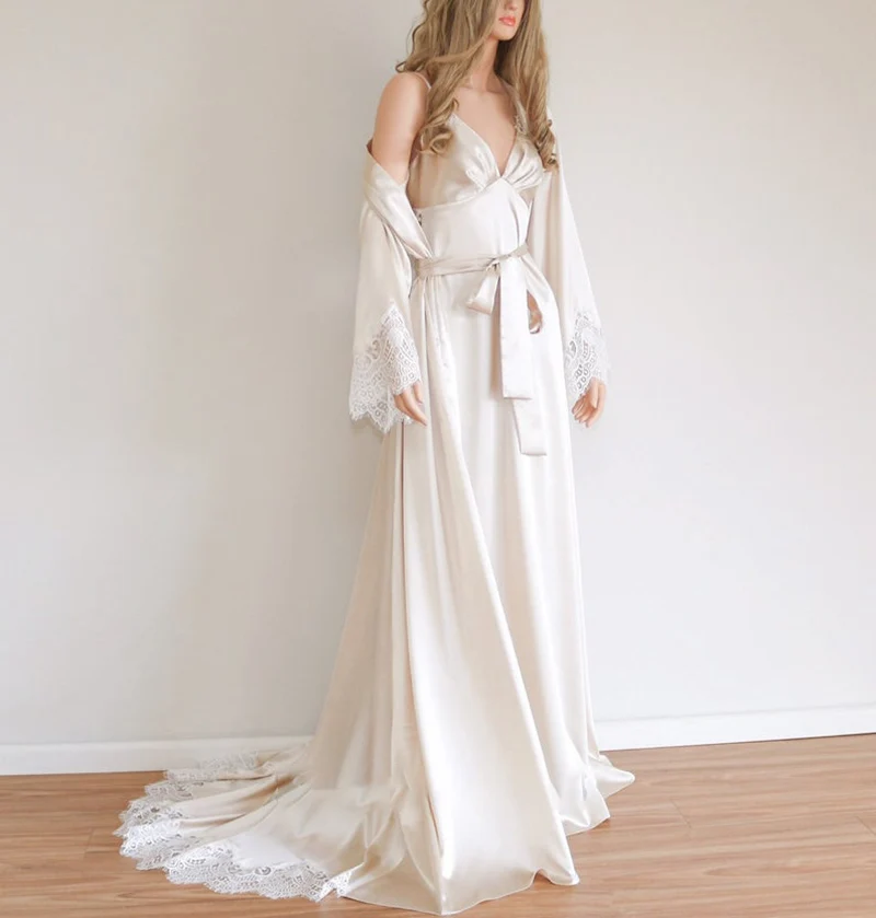 

Two Pieces Lace Wedding Sleepwear Long Night Gown For Women Custom Made Bridal Pajamas Maternity Dress for Photoshoot