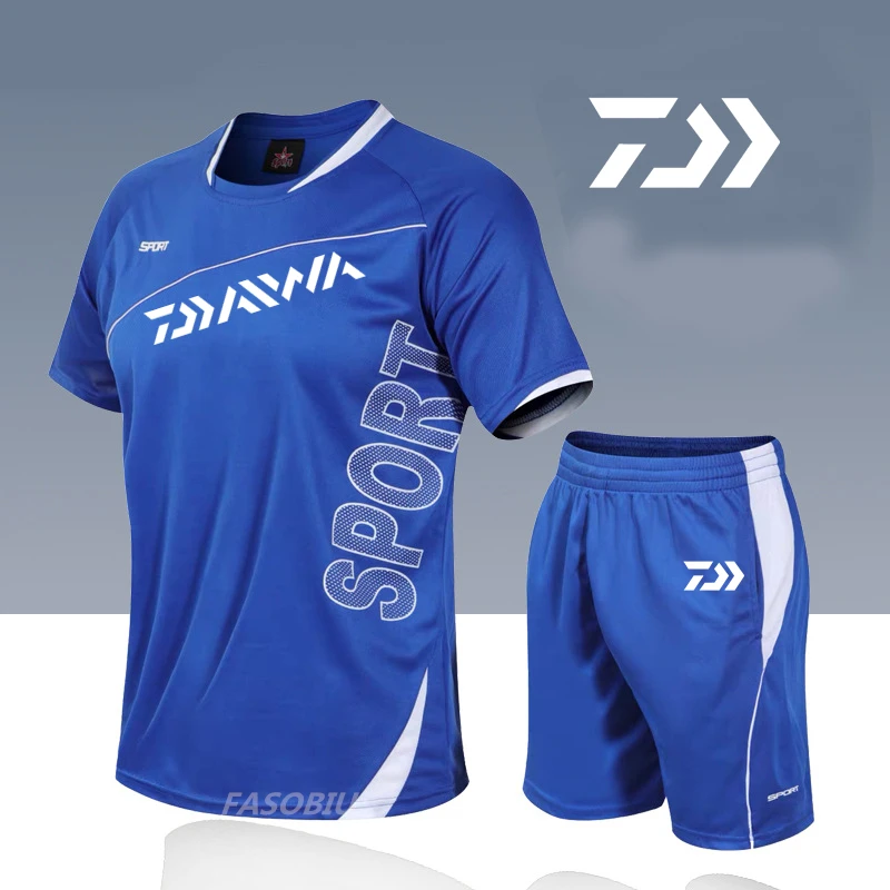 

СПОРТИВНЫЙ РЫБОЛОВНЫЙ костюм Daiwa, мужская летняя быстросохнущая Спортивная одежда для бега с коротким рукавом, мужская одежда из двух предм...