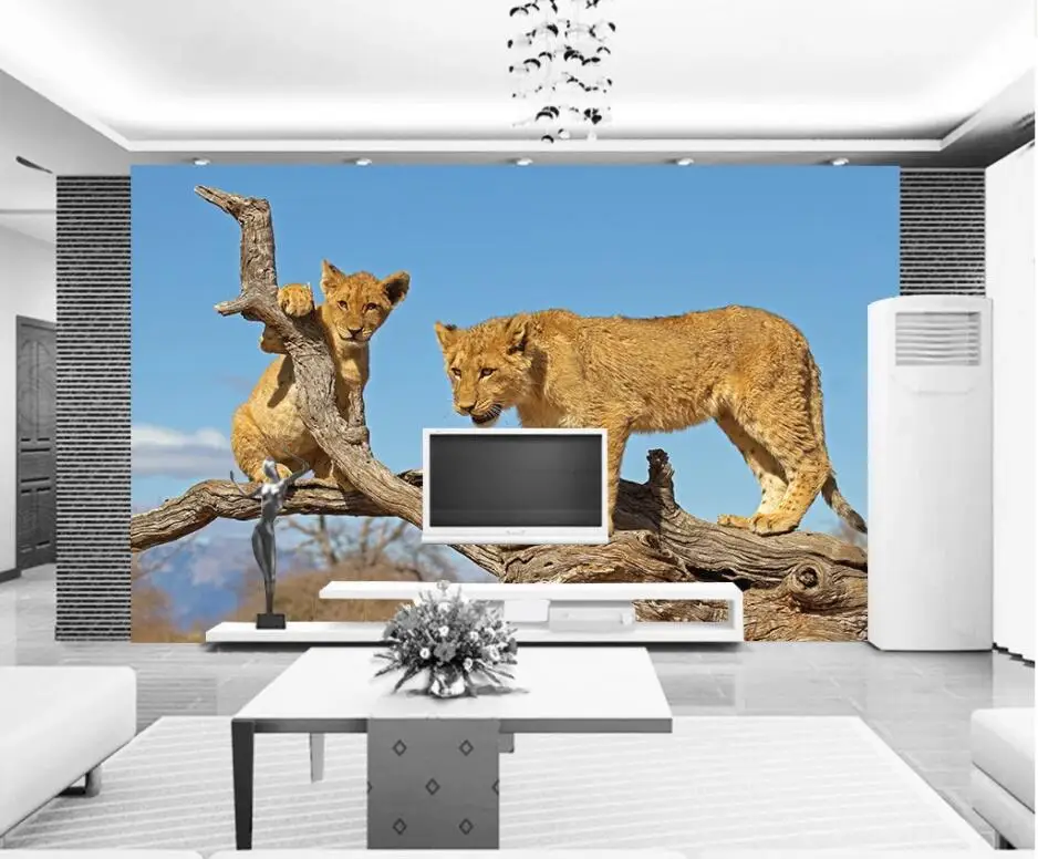 3d обои на заказ фотообои HD с изображением диких животных двух лев ветвей гостиной