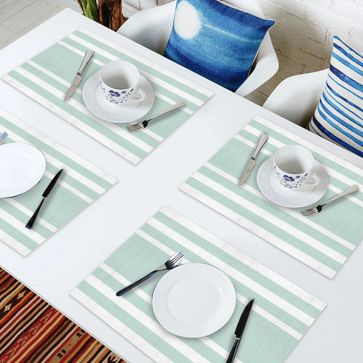 4/6 шт. подставки в зеленую геометрическую полоску | Дом и сад