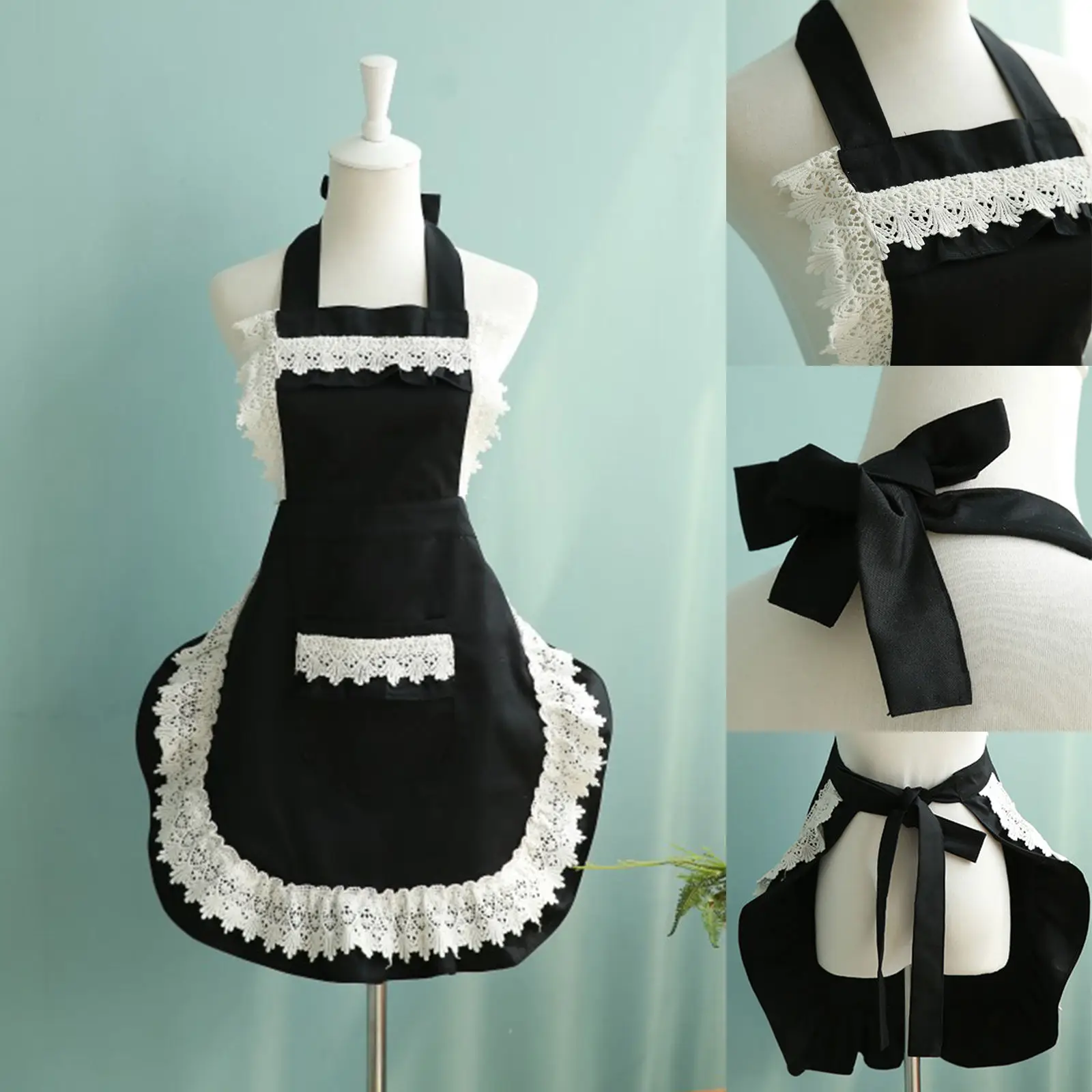 

Maid Apron Women Kitchen Retro Cotton Frilly Apron Costume Party Coffee Shop