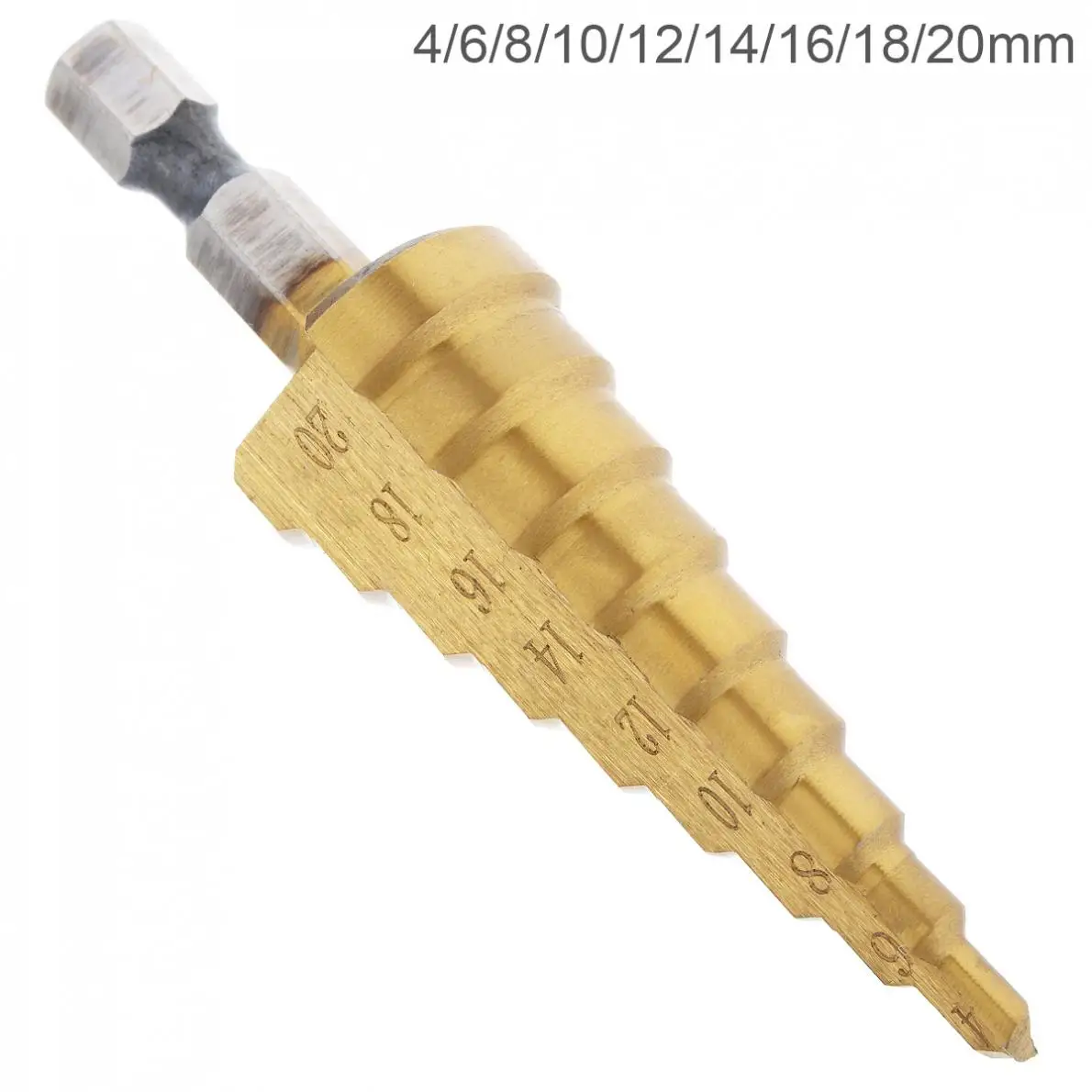 

1pcs 4-20mm 4241 HSS 9 Step Drill Bits Pagoda Cone Drill with 1/4" Hex Shank and Titanium-plated Surface Treatment