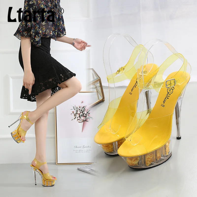 Женские босоножки на высоком каблуке Водонепроницаемые с цветами и