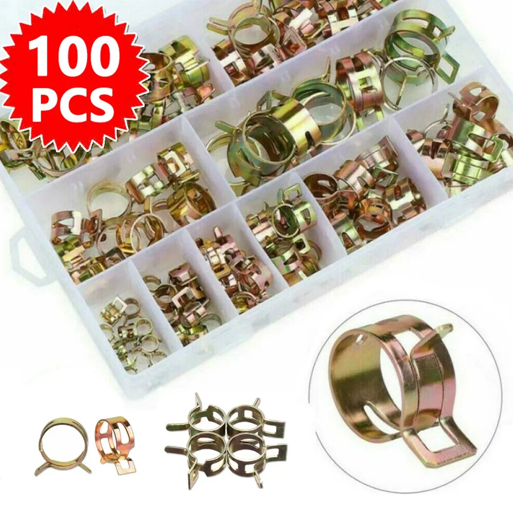 

100 Pieces Of 6-17 MM Carbon Steel Fuel Hose Water Pipe Air Pipe Spring Clip Sorting Kit Hose Clamp For Water Pipe Clamps