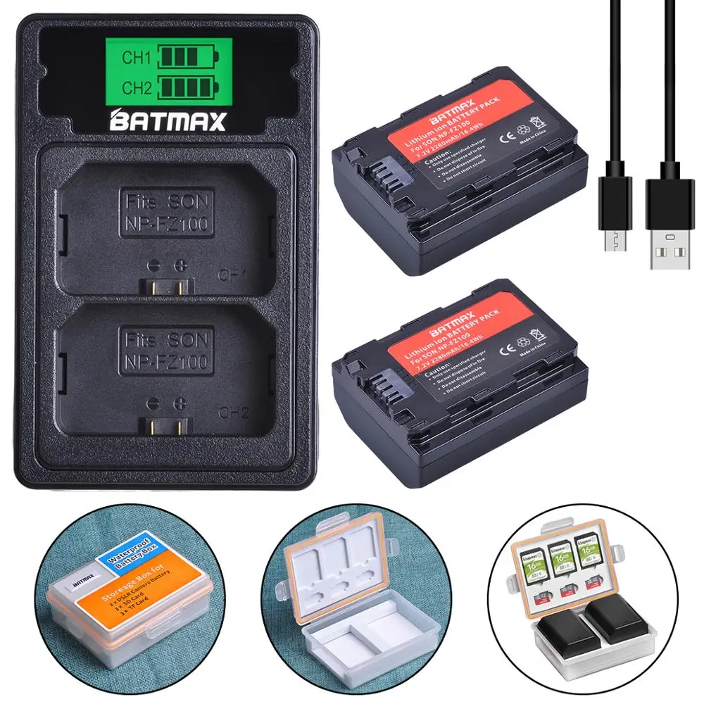 

Batmax NP-FZ100 NPFZ100 Battery free Storage box+LCD Dual Charger for Sony Alpha 9 A9 9R A9R 9S A9S A7RIII A7R3 7RM3 A7m3 BC-QZ1