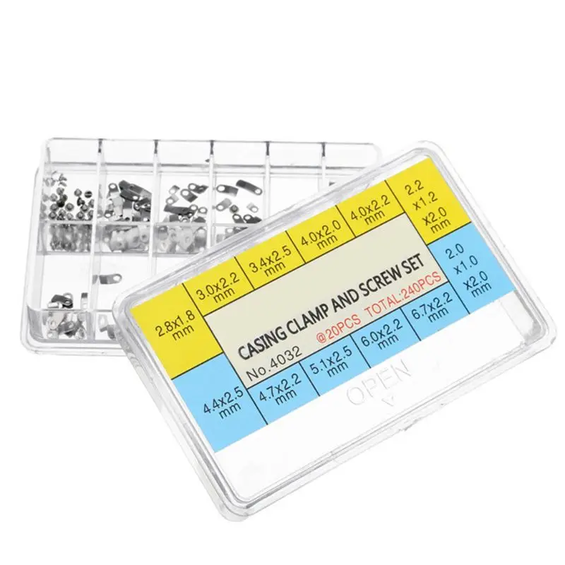 

240Pcs Watch Casing Clamp Movement Adapter Securing Screw Washer Repair Part Tools w/Box for ETA 2824 2836 2846