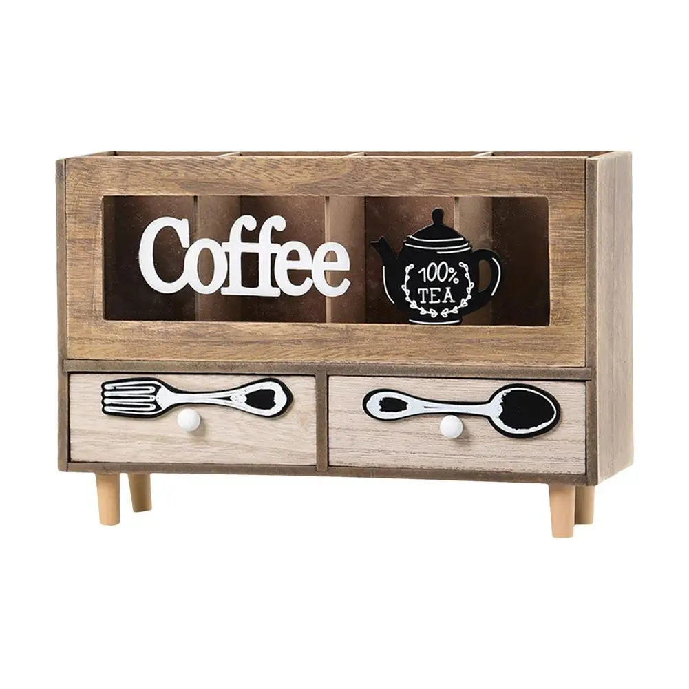 

Countertop Organizer For Flatware And Kitchen Utensils Use Vintage Printed Coffee Style Two Drawers Storage Box For Office Sor