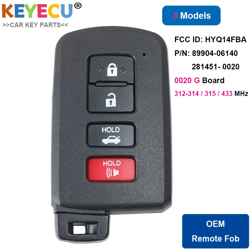 KEYECU умный БЕСКЛЮЧЕВОЙ вход дистанционный Автомобильный ключ для Toyota Corolla Camry Avalon