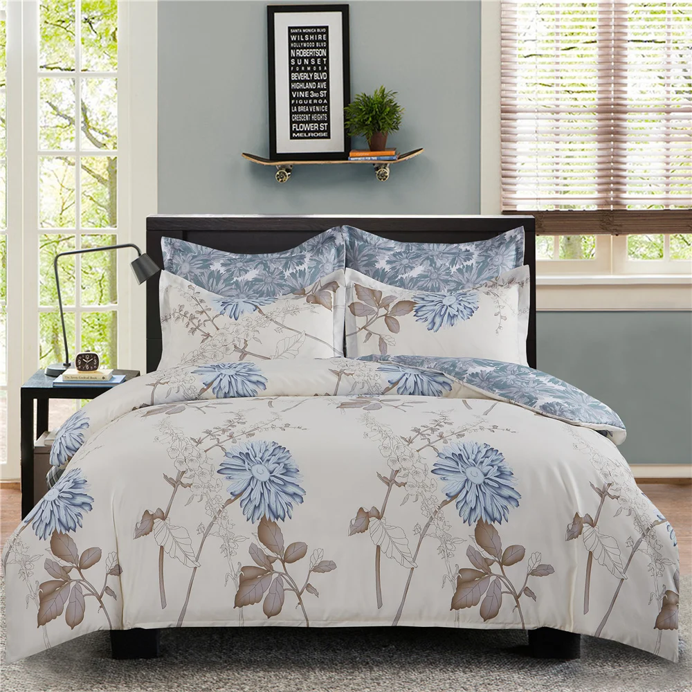 

White Printed Bedding Set Soft Home Textiles Bedroom Twin Double Queen King Size Children Couple Student Bed Set