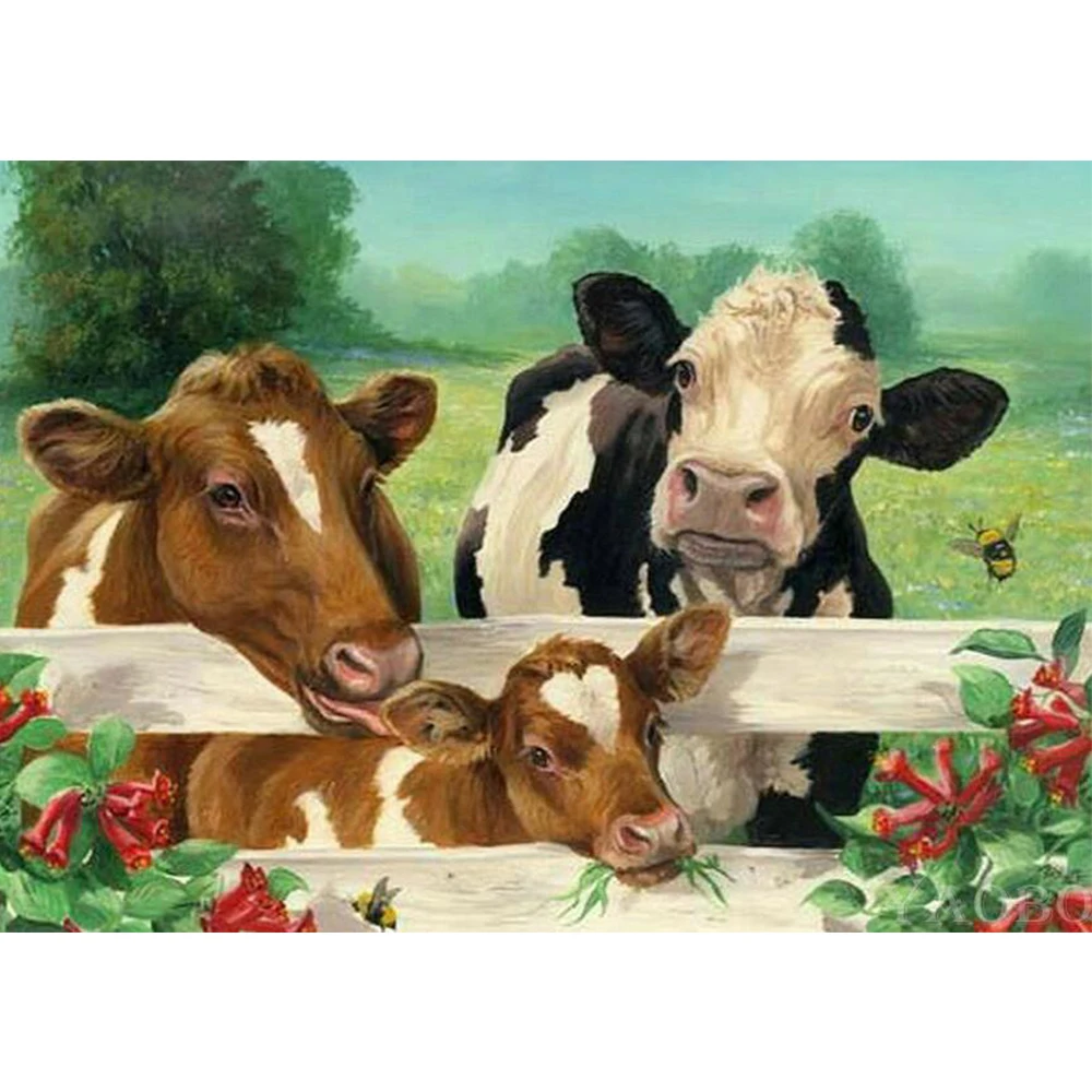 full square/round diamond embroidery animal cow 5D cross stitch rhinestones decorative diy painting mosaic TY653 | Дом и сад