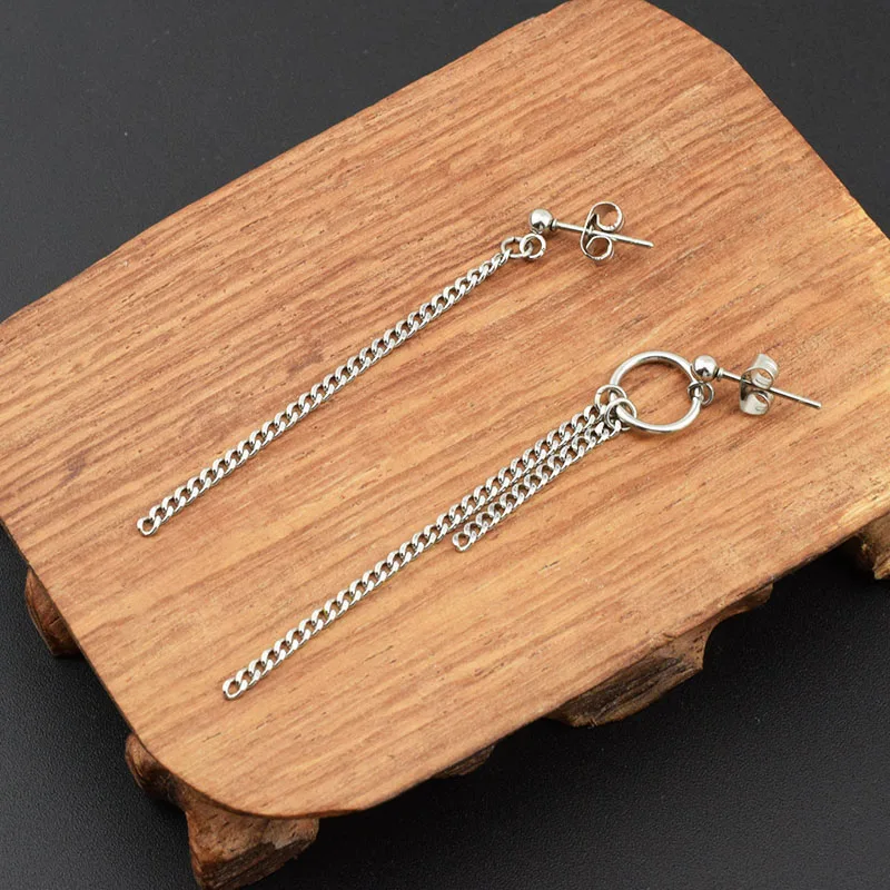 Wukaka Punk 1-2pcs Stainless Steel Asymmetry circle Tassel Chain Man Earring Cool Boy Woman Ear cuff Earings Men Jewelry | Украшения и