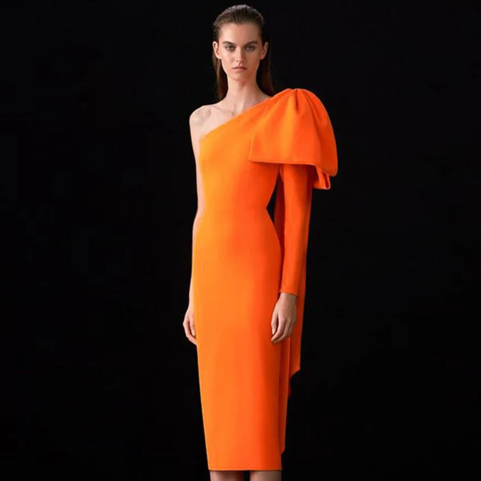 

2021 зима новое женское элегантное платье без рукавов на одно плечо облегающее Бандажное платье летние пикантные знаменитости вечернее платье вечерние платья оранжевого цвета