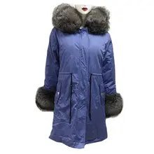 New Blue women coat tartan silver fox fur jacket noble womens tops with hoodies zipper S-4XL 