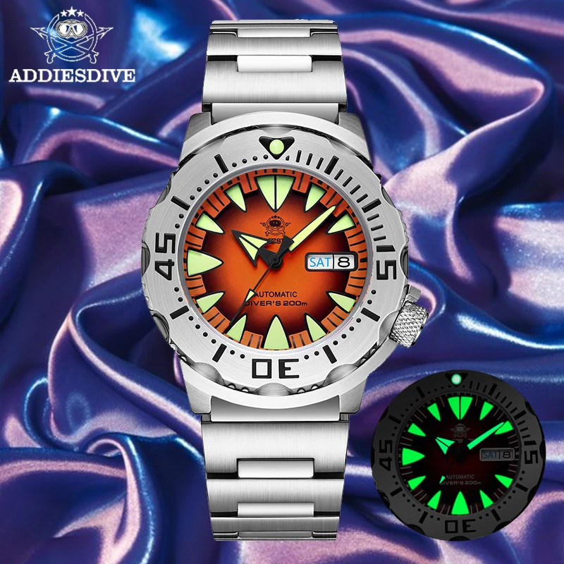 

Новинка, Роскошные мужские часы Addiesdive Monster, японские автоматические механические наручные часы NH36 из нержавеющей стали с сапфировым стекло...