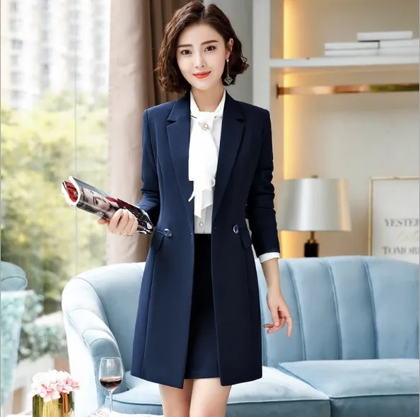 Женский Повседневный Длинный блейзер офисный жакет большого размера черного