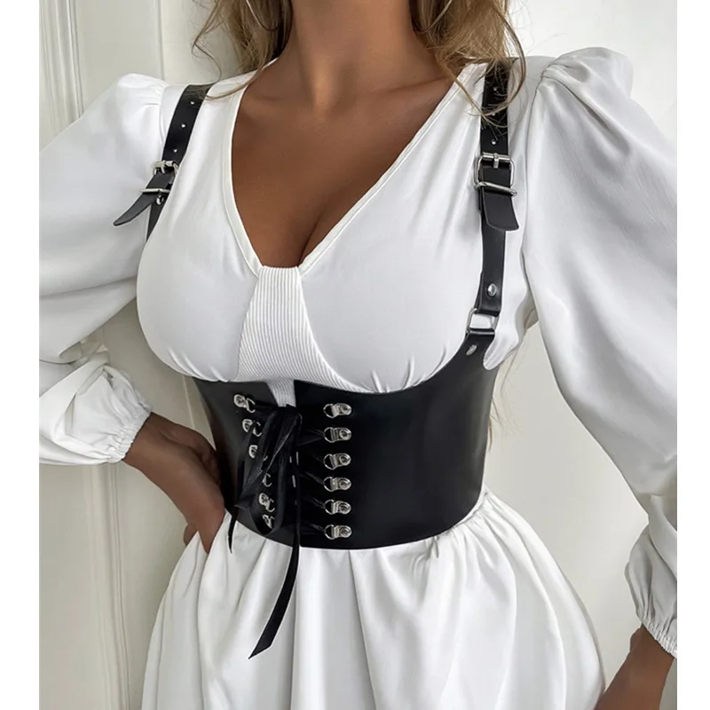 Женские черные корсеты из искусственной кожи на шнуровке Бюстье с поддержкой