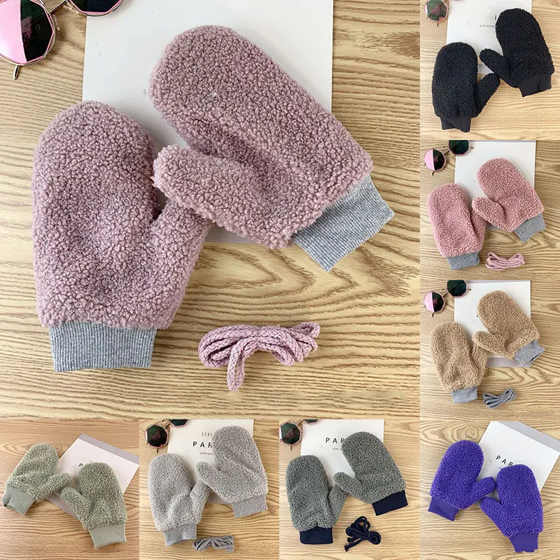

Lamb Wool Mittens Fleece Gloves Thickened Solid Color Windproof Gloves Cute Korean Version Warm Japanese Style Warm Gloves