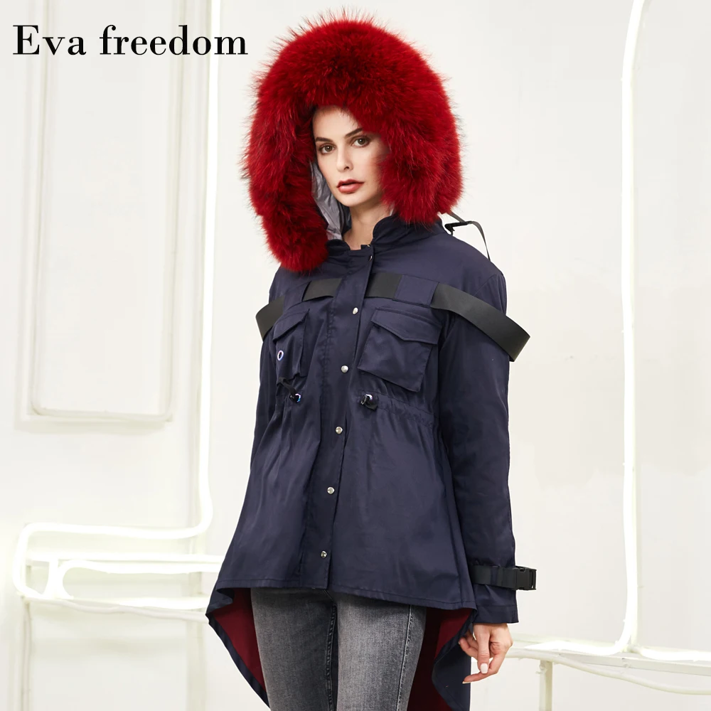 Большой натуральный меховой воротник с капюшоном теплые пуховые пальто женские