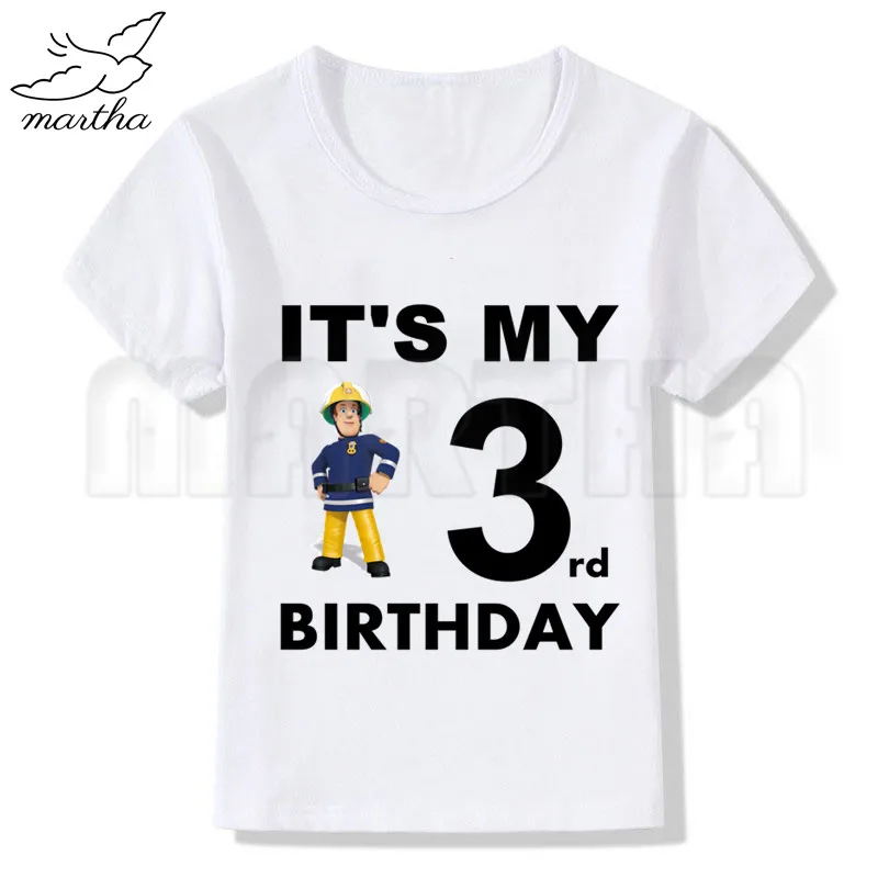 Fireman Sam Детская футболка на день рождения для детей мультяшная белая девочек с