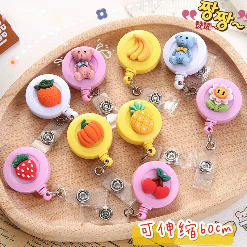 1pc Cartoon Animal Fruit Retractable Badge Reel ID Name Bus Staff Work Card Cover Case Clip Holder Office Supplies | Канцтовары для