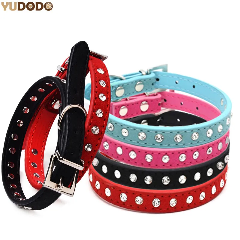 

Kitten Row For Leather PU Small Diamante Rhinestone Suede Chihuahua Teddy Crystal Adjustable Dog Bling Collars Necklace Puppy 1