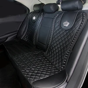 leather car seat cover crystal crown rivets auto seat cushion interior accessories universal front back seats covers car styling free global shipping
