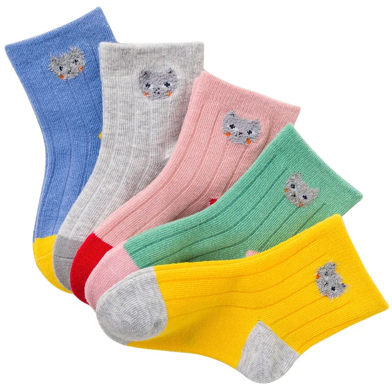 Cat Cute 5 пар/партия, носки для девочек ясельного возраста, Детские милые модные повседневные Хлопковые вязаные носки с рисунком для девочек, От 1 до 12 лет - Цвет: Cat Cute